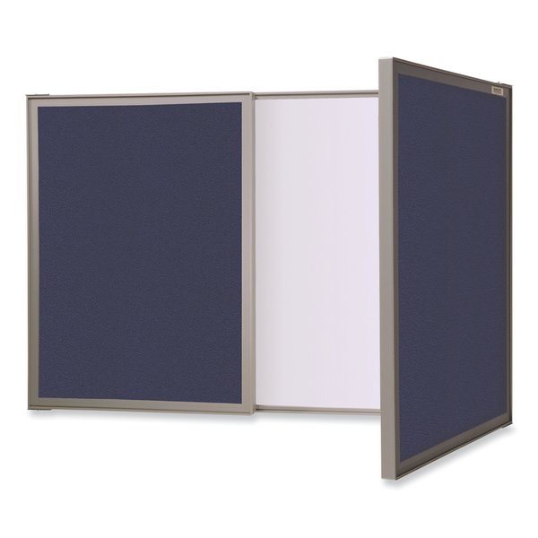 Ghent VisuALL PC Whiteboard Cabinet, Blue Fabric Bulletin Board Exterior Doors, 36x24, Aluminum Frame 41301